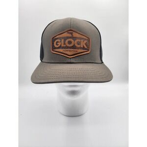 Glock ball cap hat snap back black tan leather patch‎